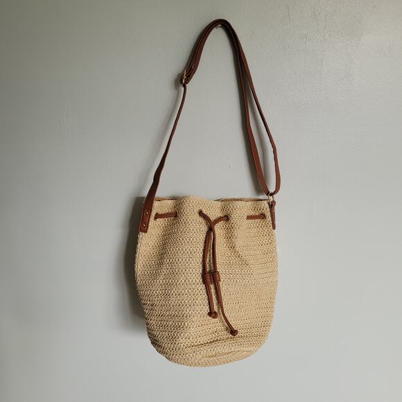 Montce Tan Beige Brown Bucket Bag Adjustable Leather Strap Purse - Picture 11 of 16